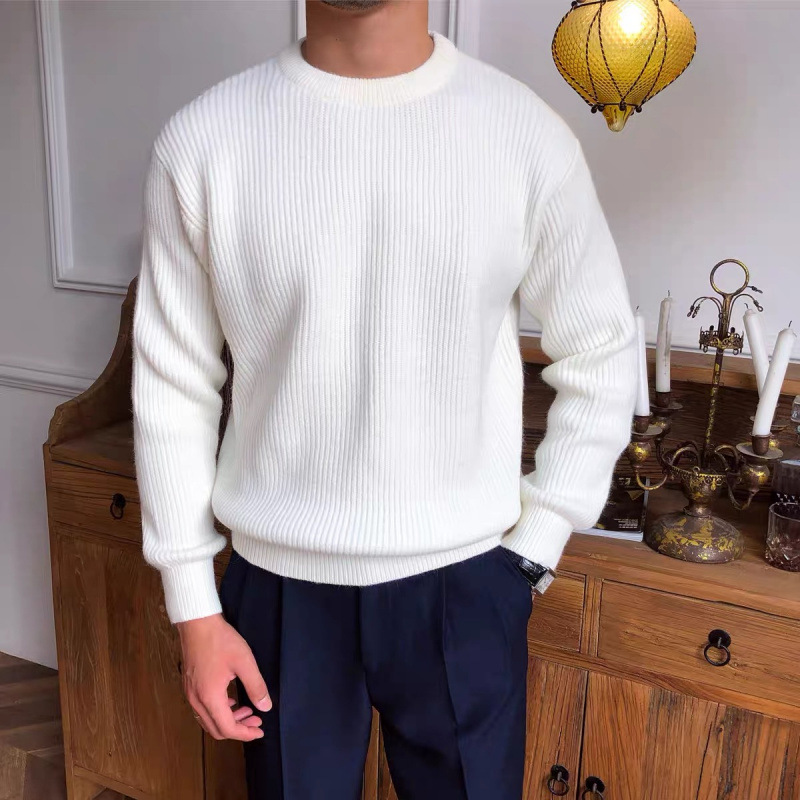 Men's Fall Winter Chunky Knit Sweater, Heavyweight Relaxed Fit Crewneck Knit Pullover