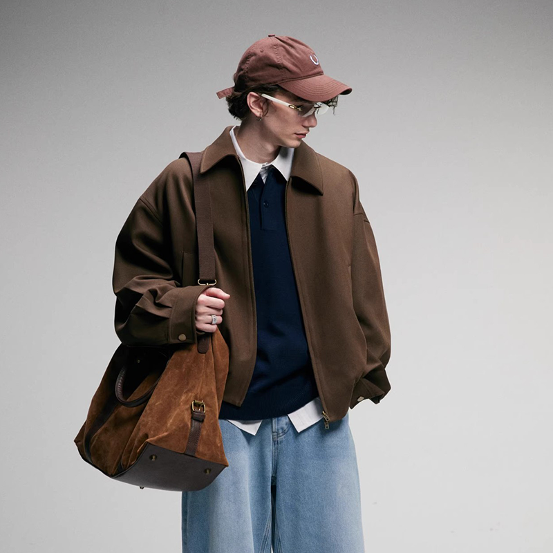 New Men's Vintage Bomber Jacket, Classic American Style Inspired Stand Collar Zip Up Coat, Casual Workwear Inspired Fall Outerwear