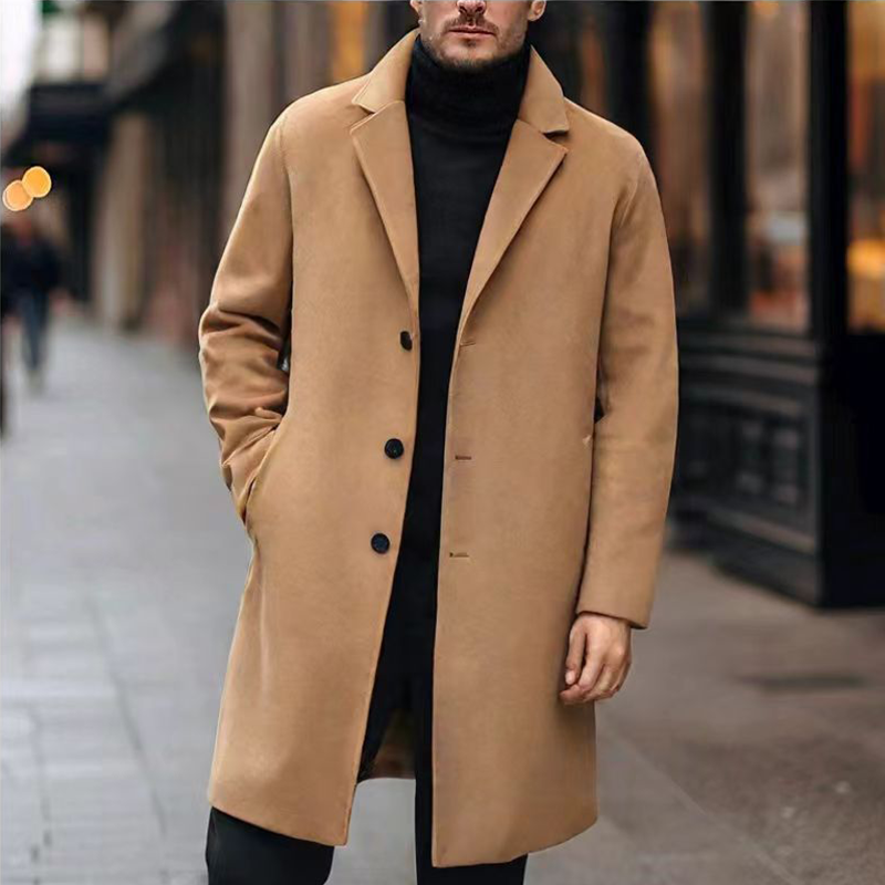 Men's Wool-Like Overcoat, Single-Breasted Knee-Length Overcoat for Business Casual, Classic Notch Lapel Long Coat for Men
