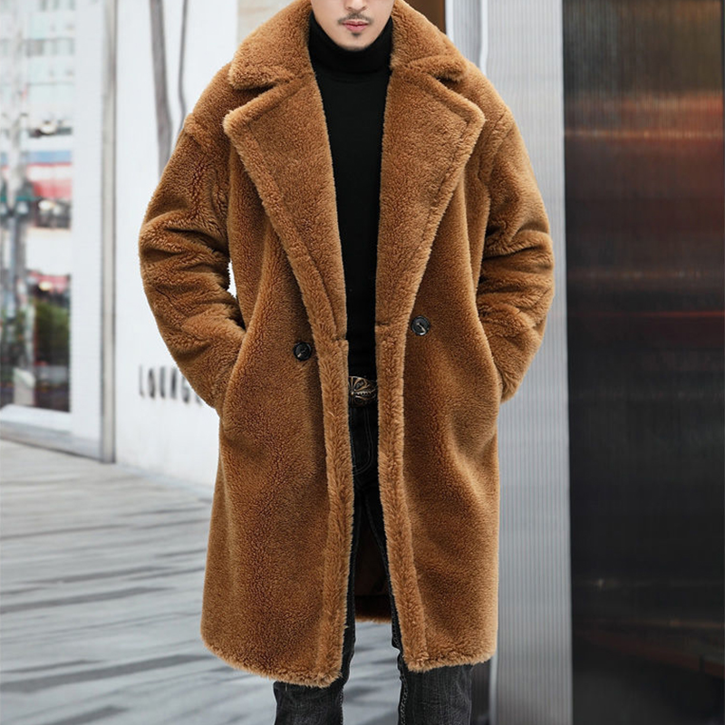 Men's Heavyweight Faux Shearling Overcoat, Faux Lamb Wool Winter Coat, Extreme Cold Weather Long Coat