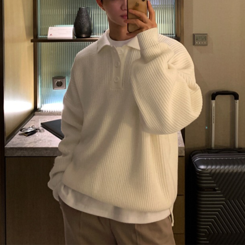 Winter Men's Polo Neck Knit Sweater, Ultra-Soft Polo Sweater, Business Casual Knit, Spandex Stretch Comfort Pullover