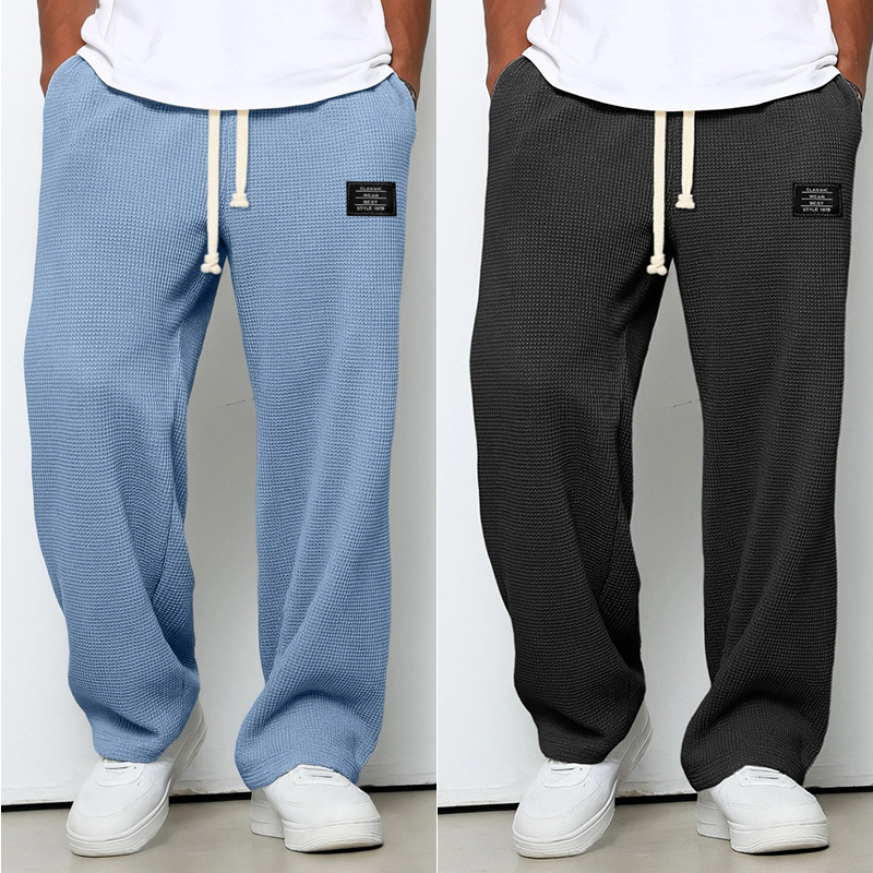 Men’s Waffle Knit Relaxed Fit Straight-Leg Sweatpants, Soft Draping Lounge Joggers, Lightweight Casual Spring-Fall Trousers