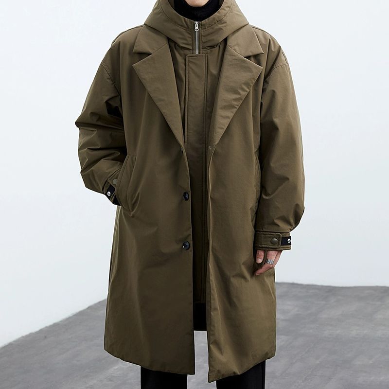 Men's Mid-Length Thickened Parka Coat, Windproof And Warm Coat, Double Collar Design, Multifunctional Coat