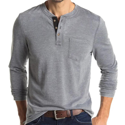 Men's Long Sleeve Crew Neck Henley Shirt Perfect for Gentlemen