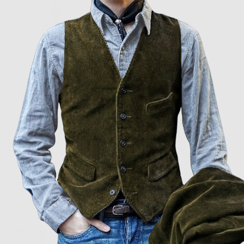 American Vintage Corduroy Workwear Vest Men's Casual VestComfortable, 