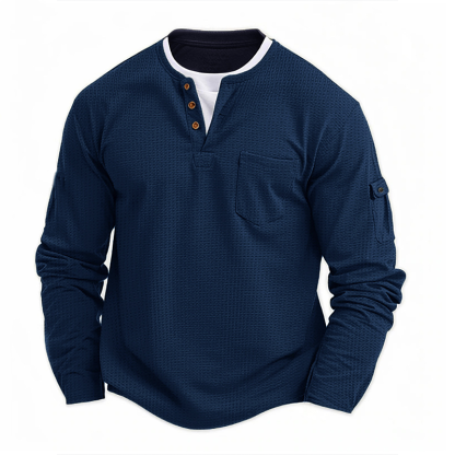 Men's Faux Two-Piece Thermal Long Sleeve T-Shirt V-Neck Layered Shirt