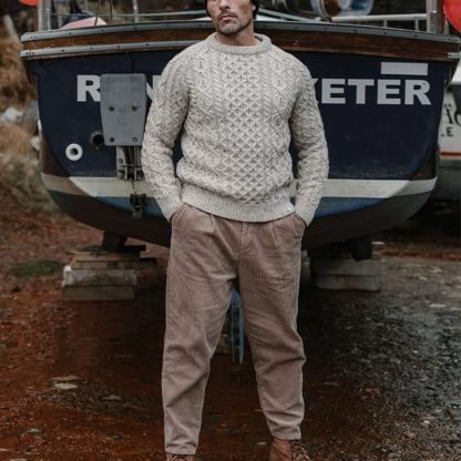 2025 Men's Retro Heavyweight Wool Blend Sweater, Classic Chunky Cable Knit, Aran Wool Sweater, Winter Crewneck Pullover