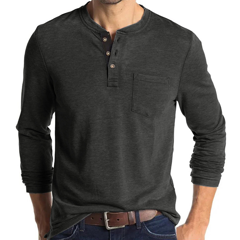 Men's Long Sleeve Crew Neck Henley Shirt Perfect for Gentlemen