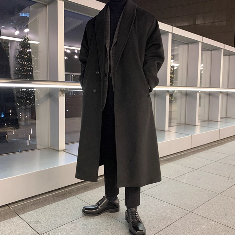 Men's Over Knee-length Blended Coat, Thick and Warm Winter Men's Windbreaker, Classic Business Casual Windbreaker