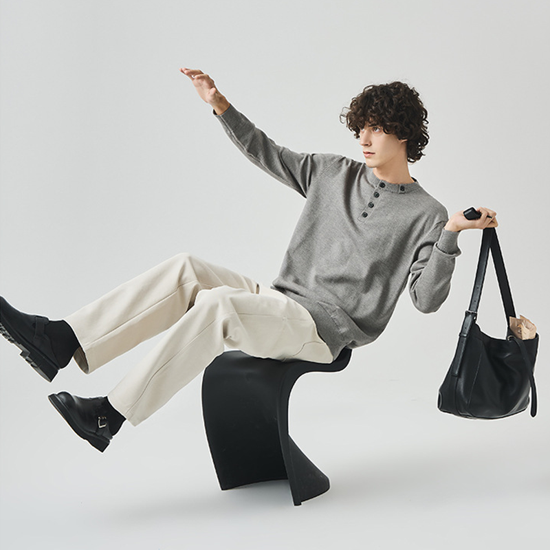 Men's Old Money Style Henley Knit Shirt, Casual Fall Pullover, Machine Washable Pullover