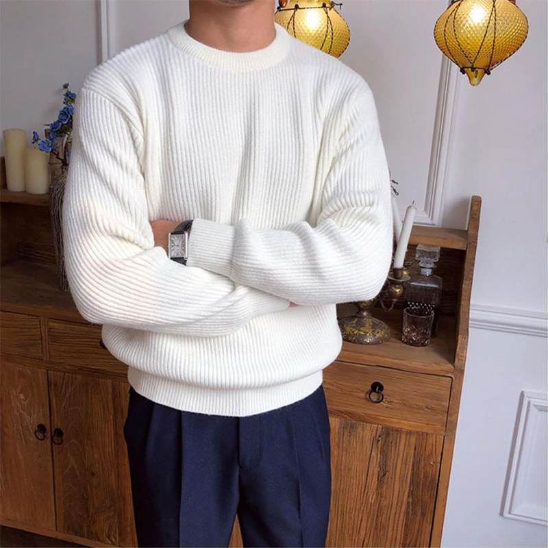 Men's Fall Winter Chunky Knit Sweater, Heavyweight Relaxed Fit Crewneck Knit Pullover