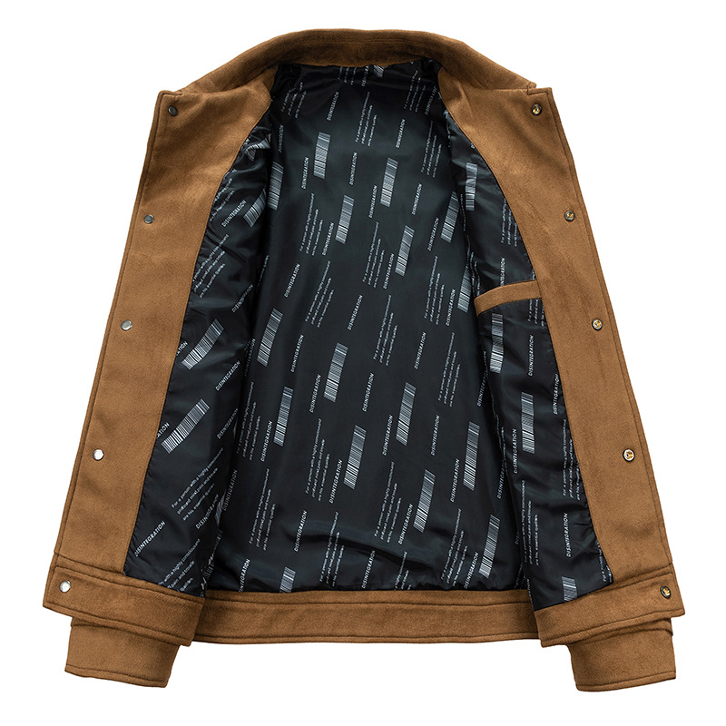 Men's Suede Bomber Jacket, Business Casual Notch Lapel Fall Jacket