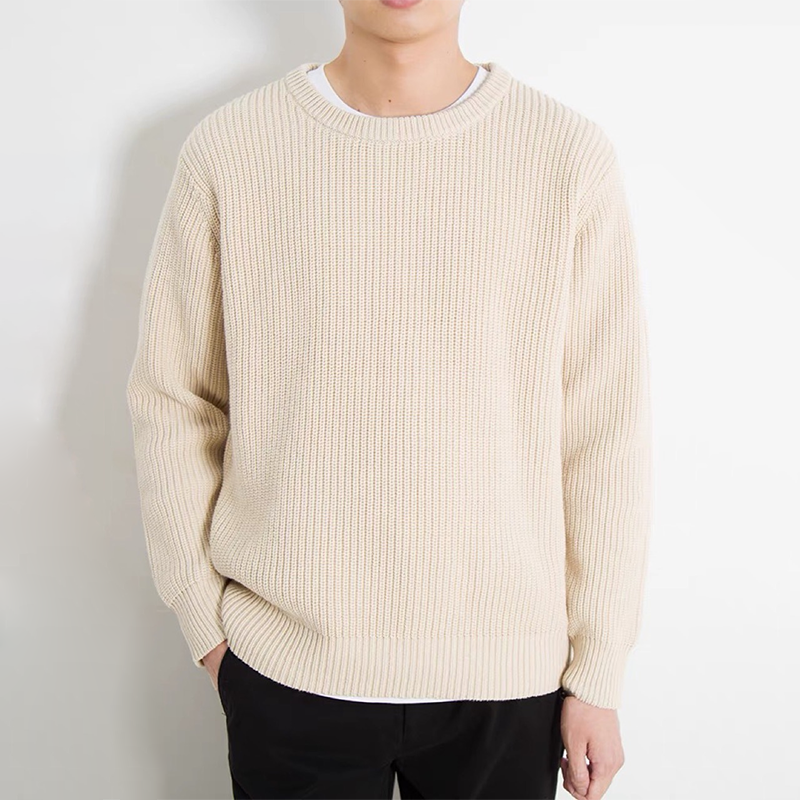 Men's Modal Crewneck Knit Sweater, 900G Heavyweight Relaxed Fit Knit, Thick and Durable, Casual Pullover