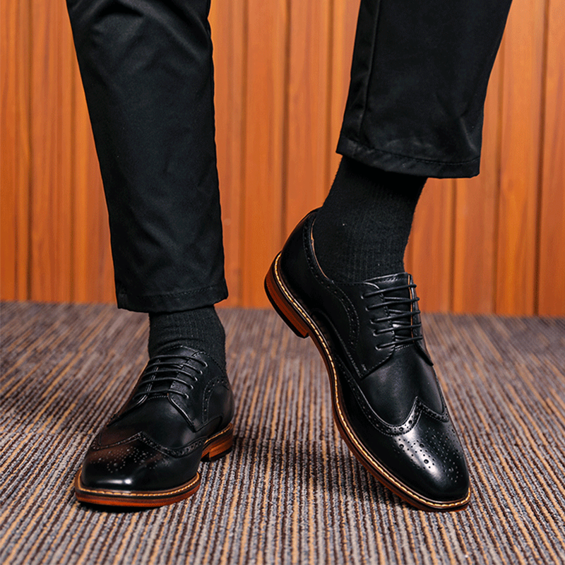 Handcrafted Men's Brogue Oxford Dress Shoes，Genuine Leather Derby Wedding Shoes For Grooms & Formal Events