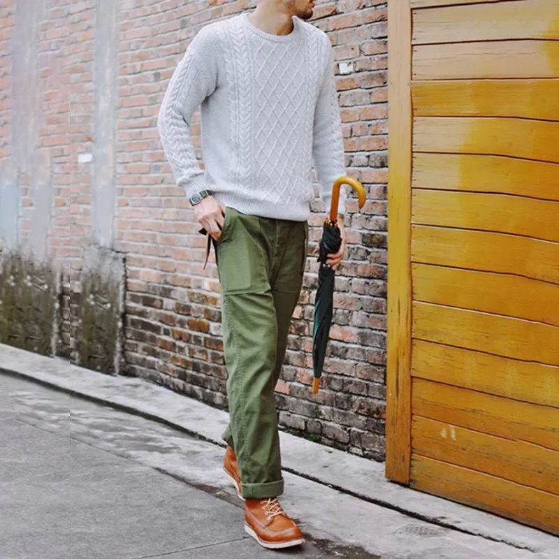 Vintage American Utility Cargo Pants - Heavy-Duty Cotton Twill Workwear With Multi-Pockets & Adjustable Waist