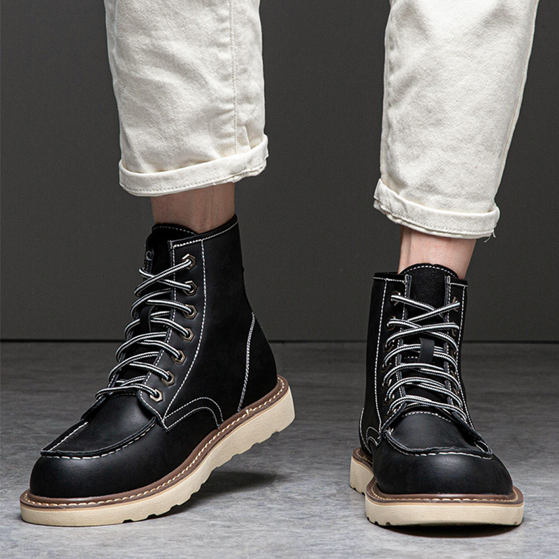 Vintage Timberland-Inspired Men's Work Boots Waterproof Leather Outdoor Hiking Boots Durable American Style Combat Boots