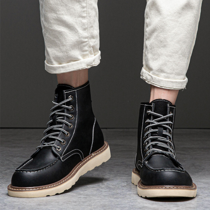 Vintage Timberland-Inspired Men's Work Boots Waterproof Leather Outdoor Hiking Boots Durable American Style Combat Boots