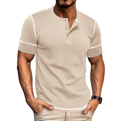 Muscle Henley Breathable Unisex Henley Unique Colorblock Design Everyday Essentia