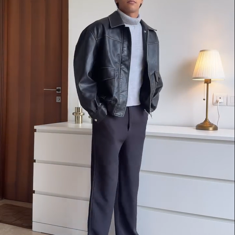 Men's Leather Bomber Jacket, Classic Relaxed-Fit Leather Biker Jacket  for Men, Distressed Retro Aviator Coat for Everyday Riding & Casual Wear