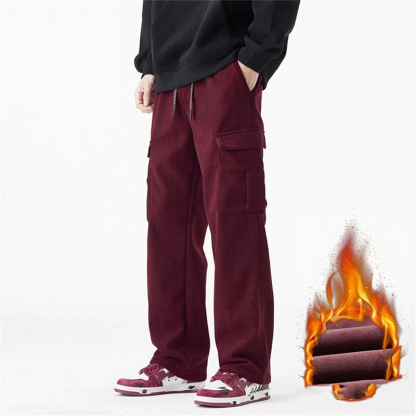 Men's Heavyweight Retro Corduroy Cargo Pants, Fall and Winter Warm Casual Men's Trousers, Fleece Lined, Winter Warm Wide Leg Relaxed Fit Workwear Trousers