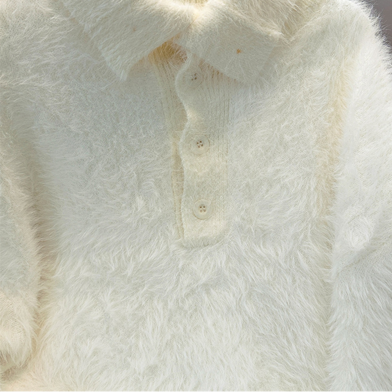 Men's Plush Knit Polo Sweater, Long Sleeve Soft Relaxed Fit Fuzzy Mock Neck Pullover, Fall Winter Casual Thermal Sweater