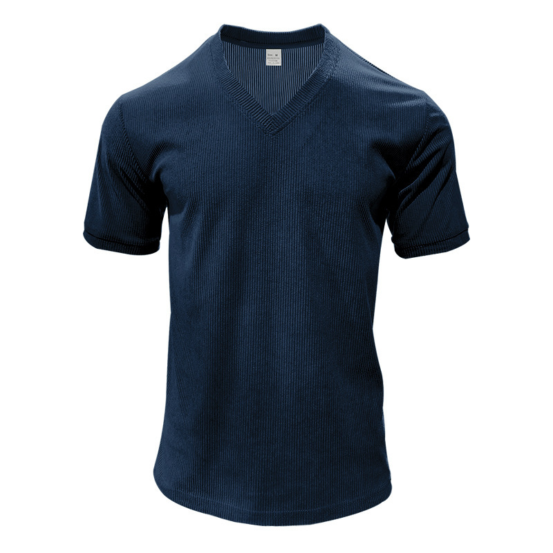 Men's Slim Fit Ribbed V-Neck Tee - Solid Breathable Summer Casual Shirt