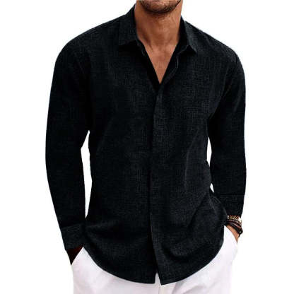 Men's Casual Loose Solid Color Cotton Linen Long Sleeve Shirt