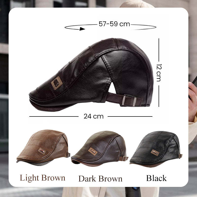 🔥Give The Elders A Warm Winter🍃Plush Leather Beret，Waterproof Cold-Weather Cap For Dad & Grandfather Gifts