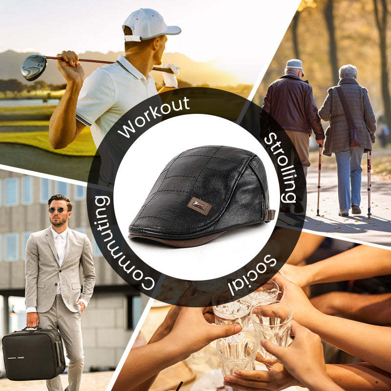 🔥Give The Elders A Warm Winter🍃Plush Leather Beret，Waterproof Cold-Weather Cap For Dad & Grandfather Gifts