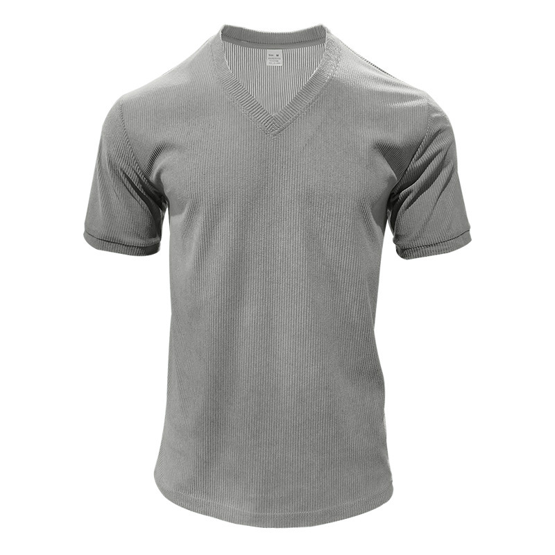Men's Slim Fit Ribbed V-Neck Tee - Solid Breathable Summer Casual Shirt