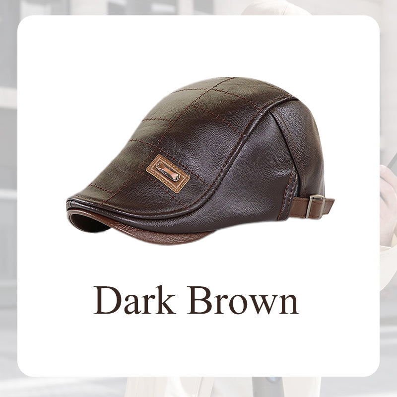 🔥Give The Elders A Warm Winter🍃Plush Leather Beret，Waterproof Cold-Weather Cap For Dad & Grandfather Gifts