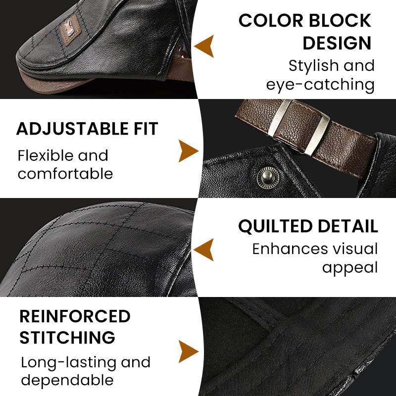 🔥Give The Elders A Warm Winter🍃Plush Leather Beret，Waterproof Cold-Weather Cap For Dad & Grandfather Gifts