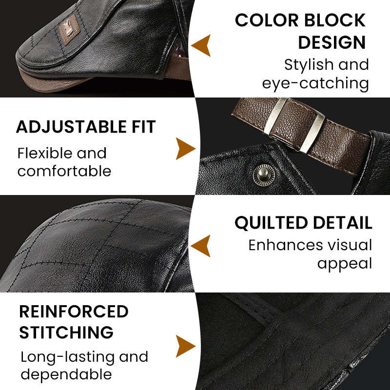 🔥Give The Elders A Warm Winter🍃Plush Leather Beret，Waterproof Cold-Weather Cap For Dad & Grandfather Gifts