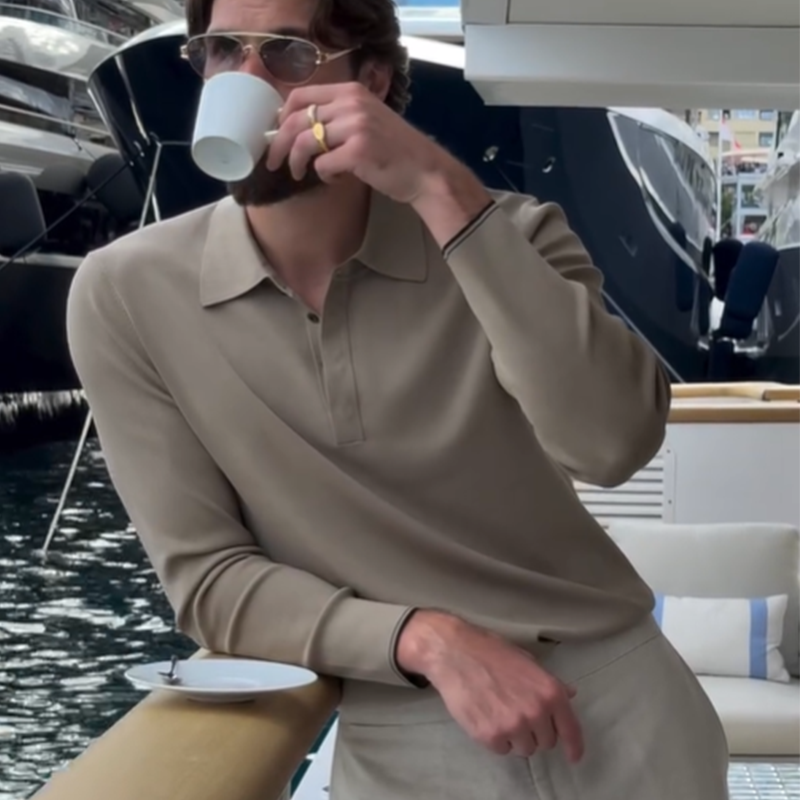 Men's Long Sleeve Knit Polo Shirt, Casual Comfort and Versatile Wool Polo Sweater for Men, Wool Blend Long Sleeve Collared Polo Sweater