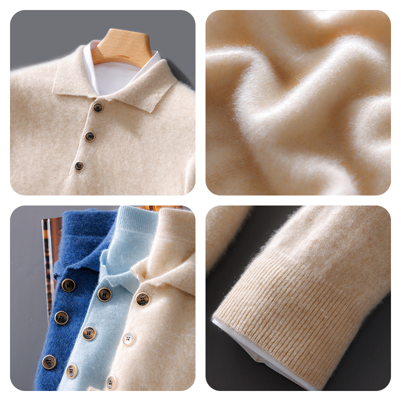 Men's Merino Wool Polo Neck Knit Sweater, Premium Business Casual Polo Neck Jumper, Fall and Winter Knit