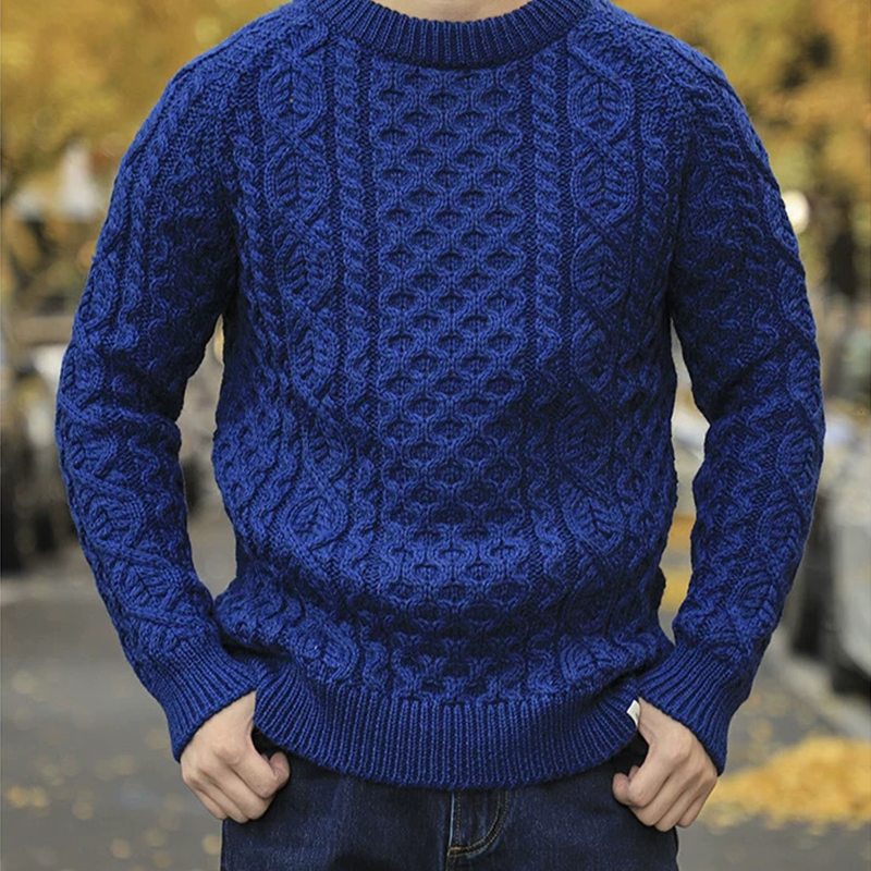 2025 Men's Retro Heavyweight Wool Blend Sweater, Classic Chunky Cable Knit, Aran Wool Sweater, Winter Crewneck Pullover