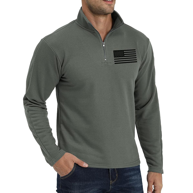 Men's USA Flag Graphic Pocket Pullover American Patriotic 1/4 Zip Stand Collar Long Sleeve Sweatshirts