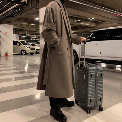 Men's Over Knee-length Blended Coat, Thick and Warm Winter Men's Windbreaker, Classic Business Casual Windbreaker