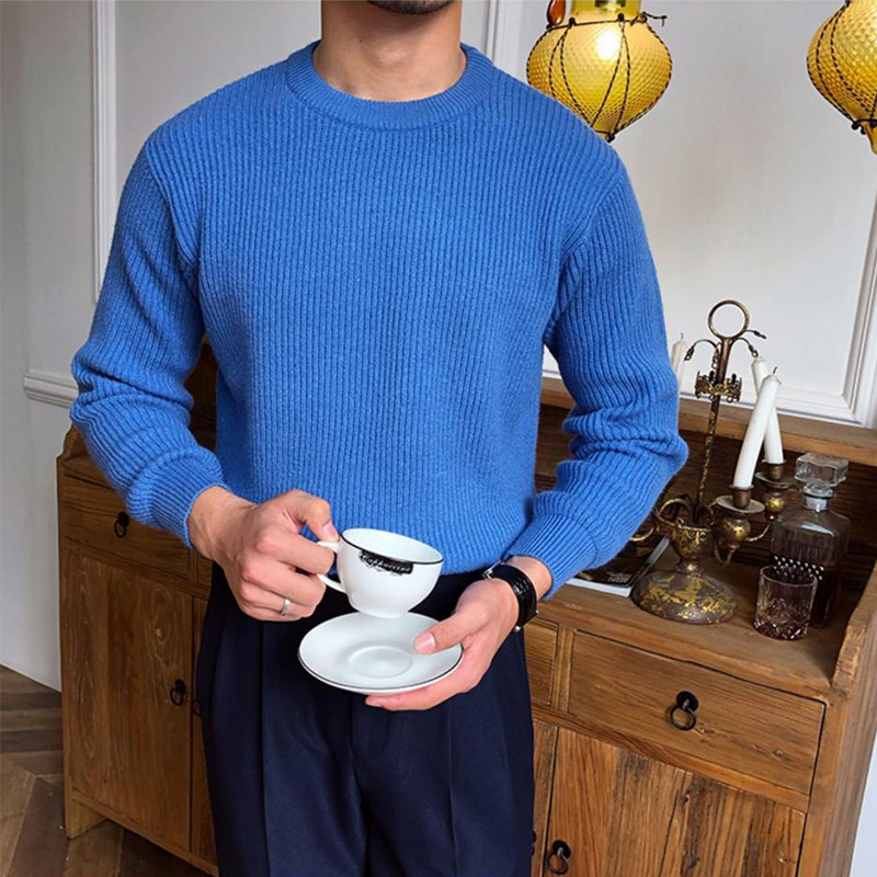 Men's Fall Winter Chunky Knit Sweater, Heavyweight Relaxed Fit Crewneck Knit Pullover