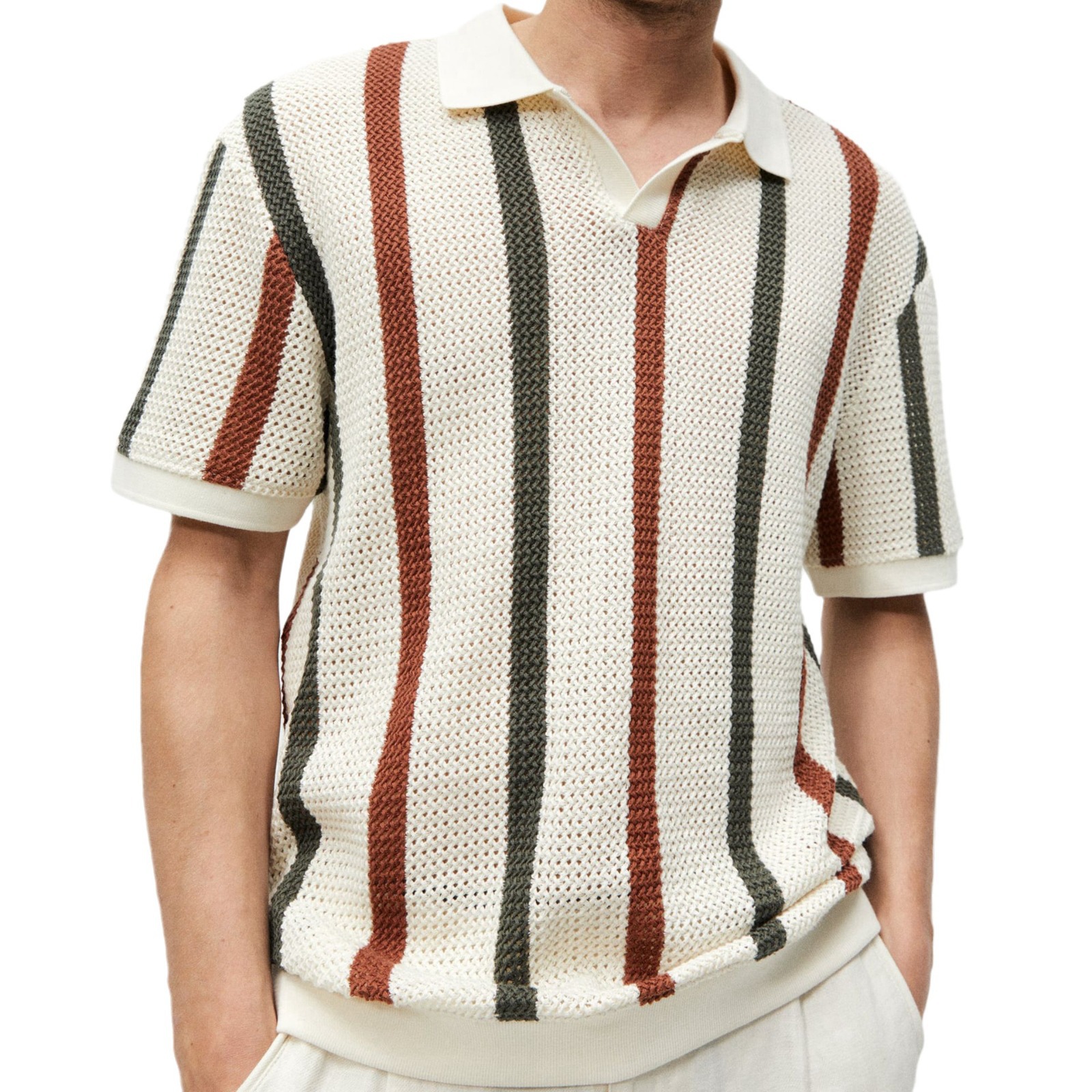 Stylish casual striped knitted short-sleeved polo shirt
