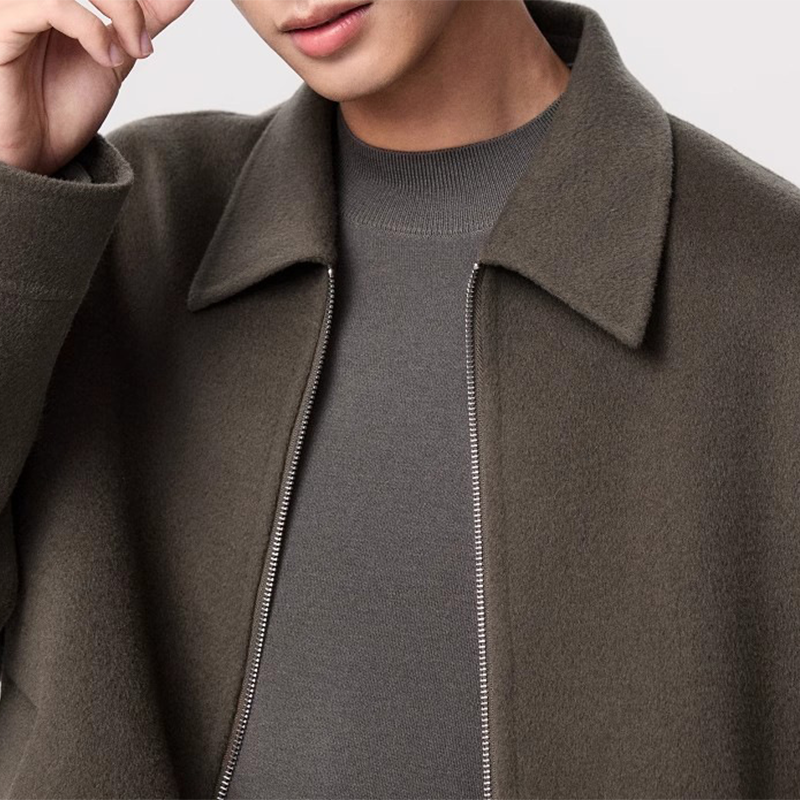 Men's Executive Wool Bomber, Zipper Front Notch Lapel Coat, Short Style Business Casual Winter Jacket