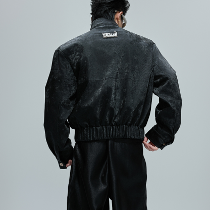 New Men's Python Texture Leather Jacket, Red Gem Studded Stand Collar Punk Coat