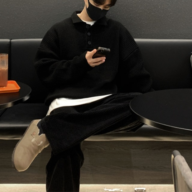 Winter Men's Polo Neck Knit Sweater, Ultra-Soft Polo Sweater, Business Casual Knit, Spandex Stretch Comfort Pullover