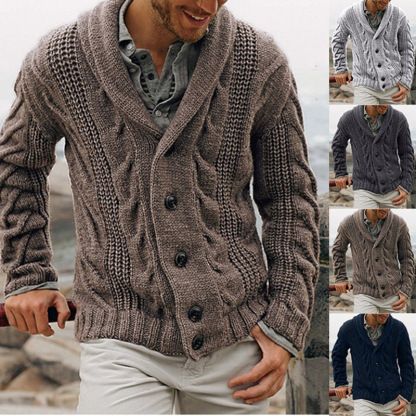 Men Solid Casual Cardigan Long Sleeve Single-Breasted Turndown Sweater
