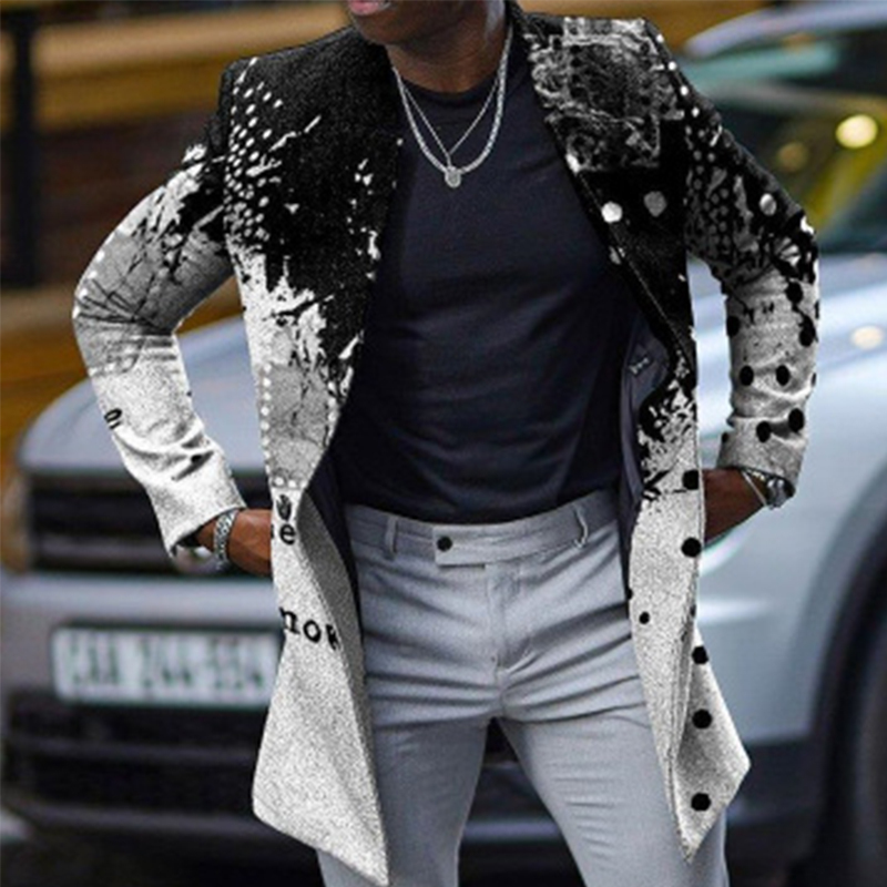 Men's Fashion Plaid Trench Coat