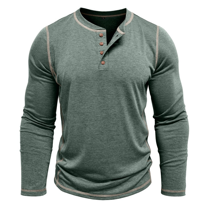 Vintage American Style Classic 4-Button Long Sleeve Henley Shirt Sustainable Long Henley Oversized American Vintage Top