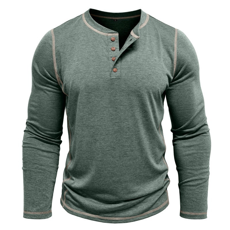 Vintage American Style Classic 4-Button Long Sleeve Henley Shirt Sustainable Long Henley Oversized American Vintage Top