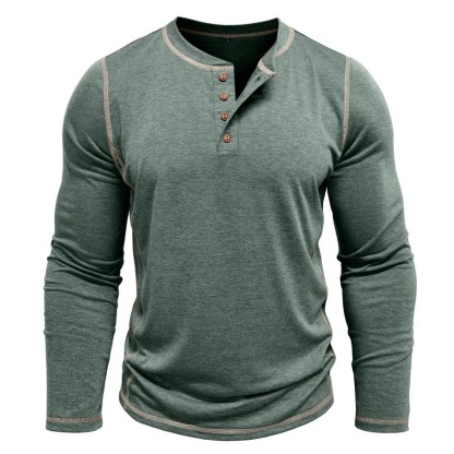 Vintage American Style Classic 4-Button Long Sleeve Henley Shirt Sustainable Long Henley Oversized American Vintage Top