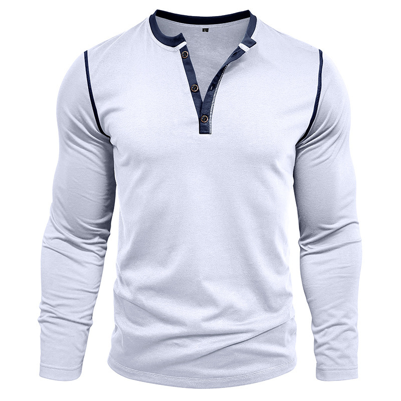 Vintage American Crewneck Henley Shirt  3-Button Retro Stretch Cotton Blend Top  Classic Casual Long Sleeve for Men