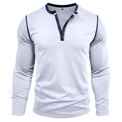 Vintage American Crewneck Henley Shirt  3-Button Retro Stretch Cotton Blend Top  Classic Casual Long Sleeve for Men